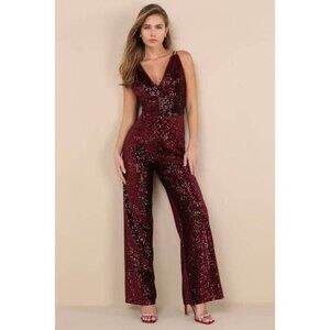 Lulu's Burgundy Sequin Jumpsuit
